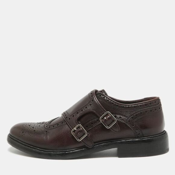 Burberry Burgundy Leather Delmar Monk Strap Brogues Size 40.5 - Picture 1 of 4